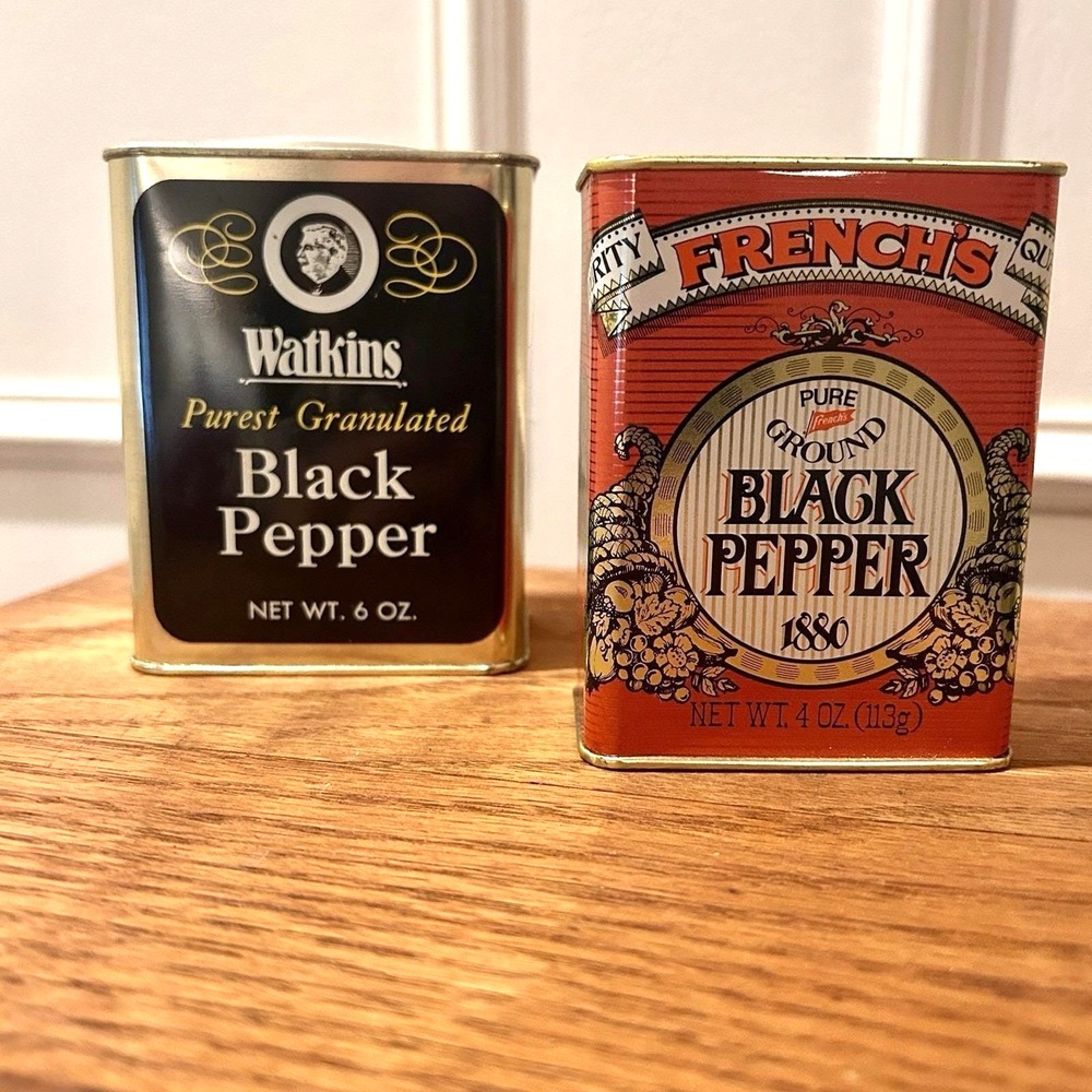 Set of 2 Vintage Pepper tins - Watkins / French's 100 year anniversary 1980
